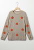 Khaki Crinkle Ribbed Halloween Pumpkin Graphic Sweatshirt