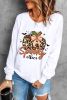 Beige Spooky Leopard Pumpkin Print Crew Neck Graphic Sweatshirt