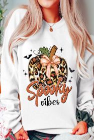 Beige Spooky Leopard Pumpkin Print Crew Neck Graphic Sweatshirt (size: (US 16-18)XL)