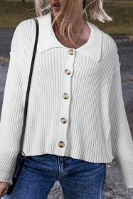 White Casual Collared Button-up Loose Fit Sweater (size: (US 16-18)XL)