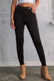 Black Back Pocket Stretchy Denim Casual Leggings (size: (US 16-18)XL)