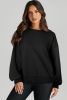 Black Plain O-Neck High Low Hem Pullover Sweatshirt