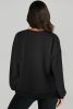 Black Plain O-Neck High Low Hem Pullover Sweatshirt