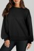 Black Plain O-Neck High Low Hem Pullover Sweatshirt