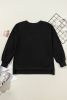 Black Plain O-Neck High Low Hem Pullover Sweatshirt