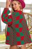 Fiery Red Colorblock Checked Open Front Knitted Cardigan