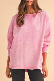 Strawberry Pink Mineral Wash Drop Shoulder Oversized Sweatshirt (size: (US 16-18)XL)