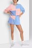 Sky Blue Colorblock Long Sleeve Top & Pocketed Shorts Set