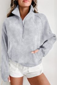 Light Grey Quarter Zip Stand Neck Kangaroo Pocket Sweatshirt (size: (US 16-18)XL)