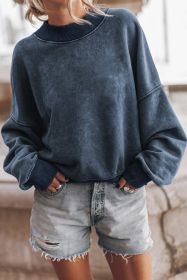 Blue Plain Drop Shoulder Crew Neck Pullover Sweatshirt (size: (US 16-18)XL)