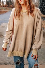 Khaki Plain Drop Shoulder Ribbed Trim Oversized Sweatshirt (size: (US 0-0)XXS)