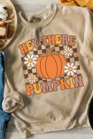 Khaki Floral Checkered Pumpkin Graphic Sweatshirt (size: (US 16-18)XL)