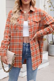 Orange Plaid Chest Pocket Button Front Shirt (size: (US 16-18)XL)