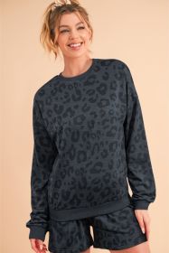 Gray Leopard Long Sleeve Top & Tie Shorts Two Piece Set (size: (US 16-18)XL)
