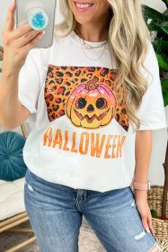 White Leopard Pumpkin Face HALLOWEEN Graphic T Shirt (size: (US 16-18)XL)