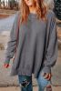 Gray Plain Drop Shoulder Ribbed Trim Oversized Sweatshirt