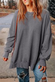 Gray Plain Drop Shoulder Ribbed Trim Oversized Sweatshirt (size: (US 0-2)XS)