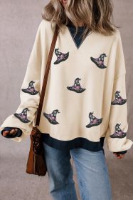 White Halloween Witch Hat Patched Colorblock Edge Sweatshirt (size: (US 4-6)S)