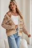 Khaki Geometric Pattern Button Front V Neck Cropped Cardigan