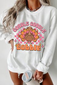 White Gobble Gobble Turkey Thanksgiving Graphic Sweatshirt (size: (US 4-6)S)