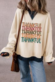 White THANKFUL Colorblock Edge Thanksgiving Graphic Sweatshirt (size: (US 4-6)S)
