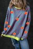Green Stripe Glitter Halloween Pumpkin Print Oversized Graphic Sweatshirt