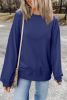 Navy Blue Plain Drop Shoulder Crewneck Pullover Sweatshirt