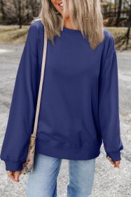 Navy Blue Plain Drop Shoulder Crewneck Pullover Sweatshirt (size: (US 16-18)XL)