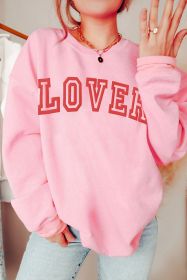 Pink LOVER Letter Graphic Drop Shoulder Pullover Sweatshirt (size: (US 16-18)XL)