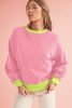 Pink Contrast Trim Bubble Sleeve Sweatshirt