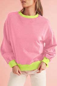 Pink Contrast Trim Bubble Sleeve Sweatshirt (size: (US 16-18)XL)