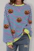 Green Stripe Funny Halloween Pumpkin Pattern Oversize Sweatshirt