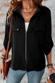 Black Collar Tab Sleeve Zip Up Jacket (size: (US 16-18)XL)