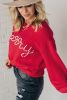 Fiery Red Pearl Beaded Merry Casual Sweater