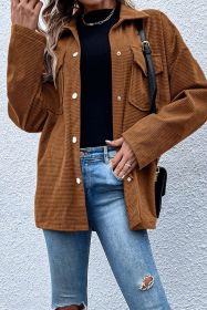 Brown Textured Flap Pocket Drop Shoulder Shacket (size: (US 16-18)XL)