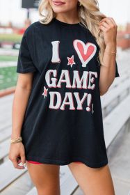 Black I Love GAME DAY Heart Printed Crewneck T Shirt (size: (US 16-18)XL)