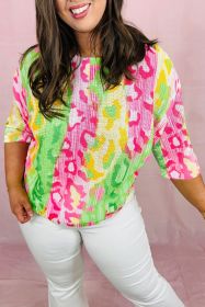 Multicolour Leopard Color Block Knitted Crewneck Plus Size T Shirt (size: (US 26W-28W)4X)
