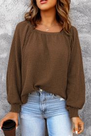 Brown Waffle Texture Casual Square Neck Pullover Top (size: (US 16-18)XL)