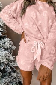 Light Pink Cheetah Fleece Loose Two Piece Pajama Set (size: (US 16-18)XL)