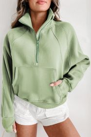 Smoke Green Quarter Zip Stand Neck Kangaroo Pocket Sweatshirt (size: (US 16-18)XL)