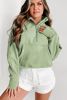 Smoke Green Quarter Zip Stand Neck Kangaroo Pocket Sweatshirt