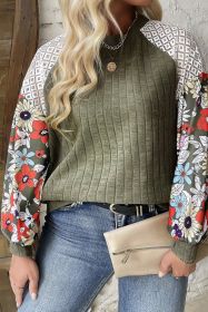 Vineyard Green Plus Size Textured Floral Patchwork Raglan Sleeve Top (size: (US 26W-28W)4X)