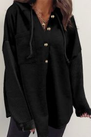Black Button Up Knitted Sleeve Hoodie (size: (US 20-22)XXL)