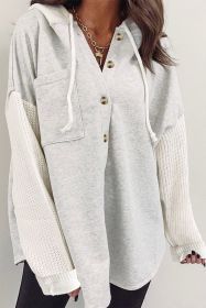 Gray Button Up Contrast Knitted Sleeves Hooded Jacket (size: (US 16-18)XL)
