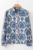 Sky Blue Bohemian Print Puff Sleeve Button-up Shirt