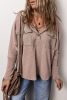 Dark Brown Flap Pocket Patchwork Corded Drawstring Hoodie