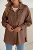 Chestnut Corduroy Flap Pocket Button Up Shacket