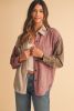 Mineral Red Patchwork Chest Pockets Buttoned Corduroy Shacket