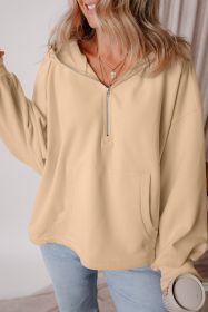 Parchment Half Zipper Kangaroo Pockets Drop Shoulder Hoodie (size: (US 4-6)S)