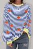 Blue Stripe Glitter Halloween Pumpkin Print Oversized Sweatshirt